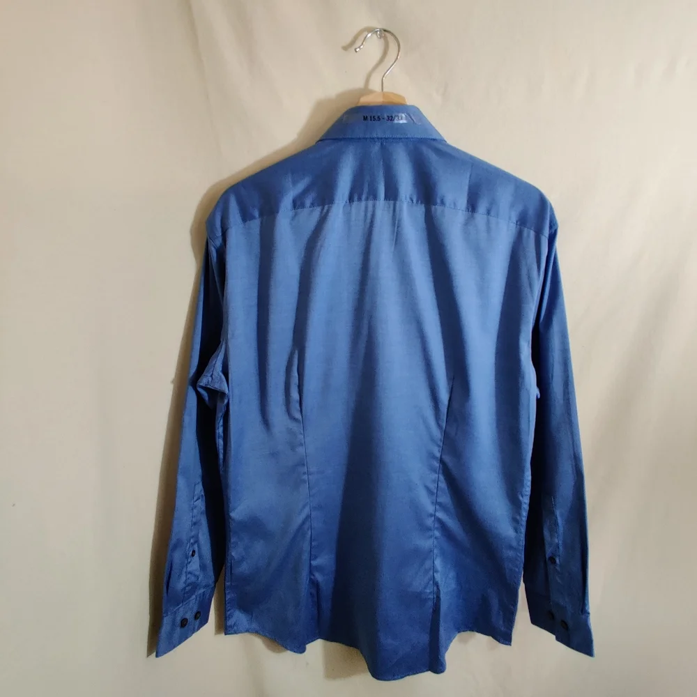 DKNY NWTs Men's Blue Slim Fit Full Button Up Long Sleeve Dress Shirt 15.5 32/33